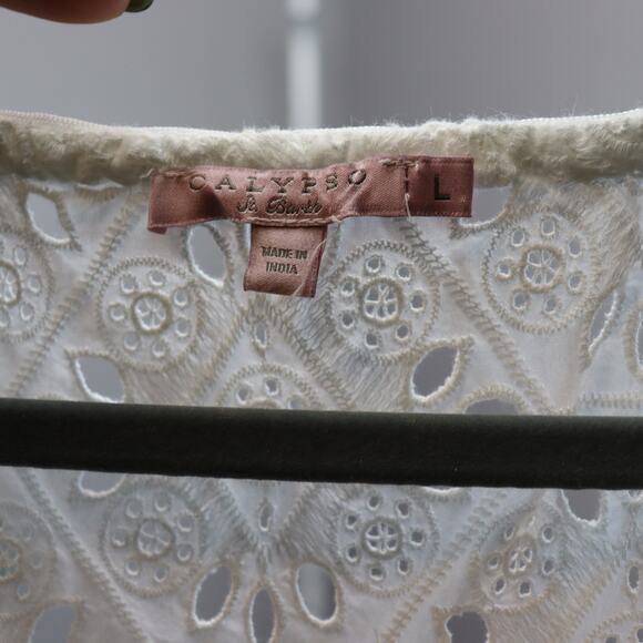 Calypso St. Barth White Eyelet Tunic Top L Boho Crochet Lace Cover-Up - Picture 3 of 3